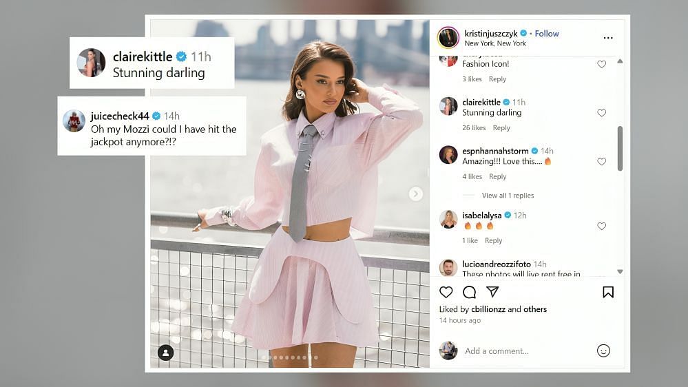 George Kittle's wife Claire drops 2-word reaction as Kristin Juszczyk turns heads in SBJ photoshoot (Image Credit: Kristin/IG)